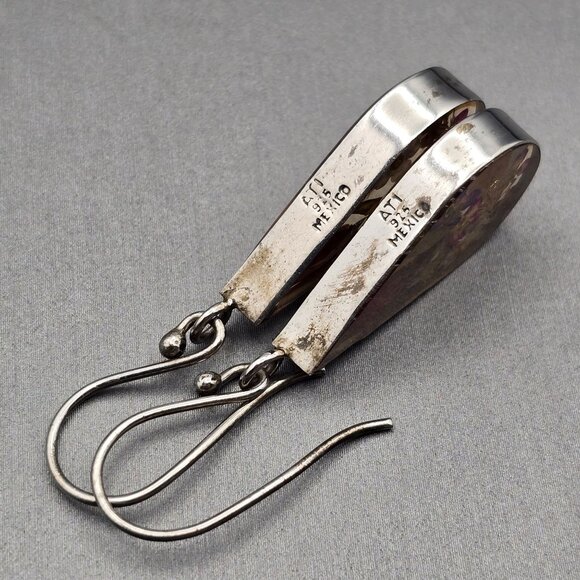 Sterling Silver Lucite Earrings 1.75" Dried Flowers Teardrop Shape ATI Mexico - Picture 5 of 10